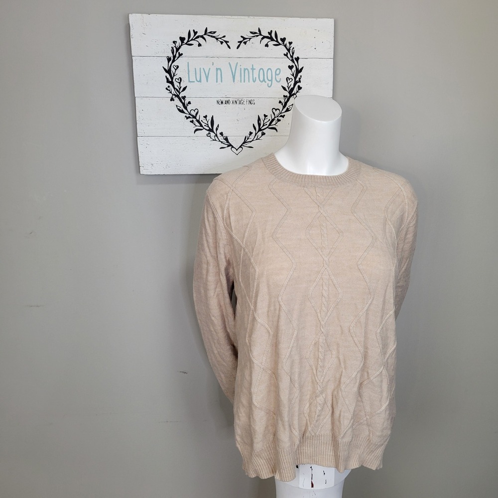 Laura Scott Women Beige Cable Knit‎ Sweater Pullover Size XL
